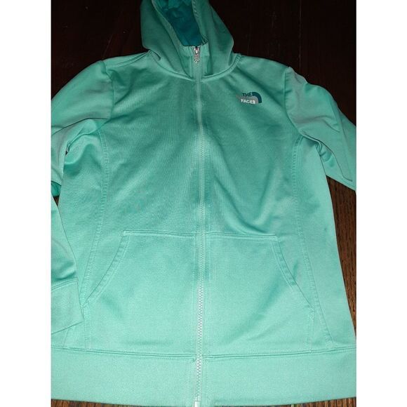 EUC Girl's XL Size 18 Light Greenish Blue North Face Full Zip Pockets Ho… - Picture 3 of 5